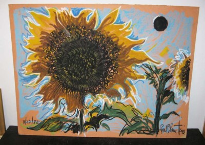 Paul Harris Drawing Sunflowers Homage Georgia O'Keeffe Impressionist Listed 1985