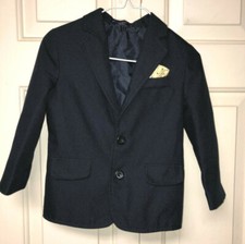 Boys Blue Dress Suit Coat Jacket Button Up Yellow Pocket Square Size 4 Arrow