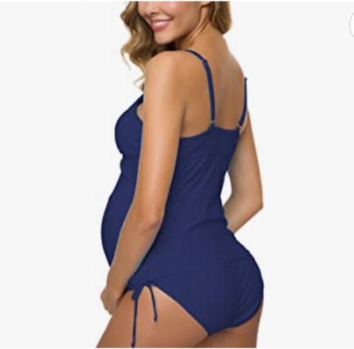 Ziola Women Two Piece Tankini Maternity Swim Bathing Suit Navy Blue, Small