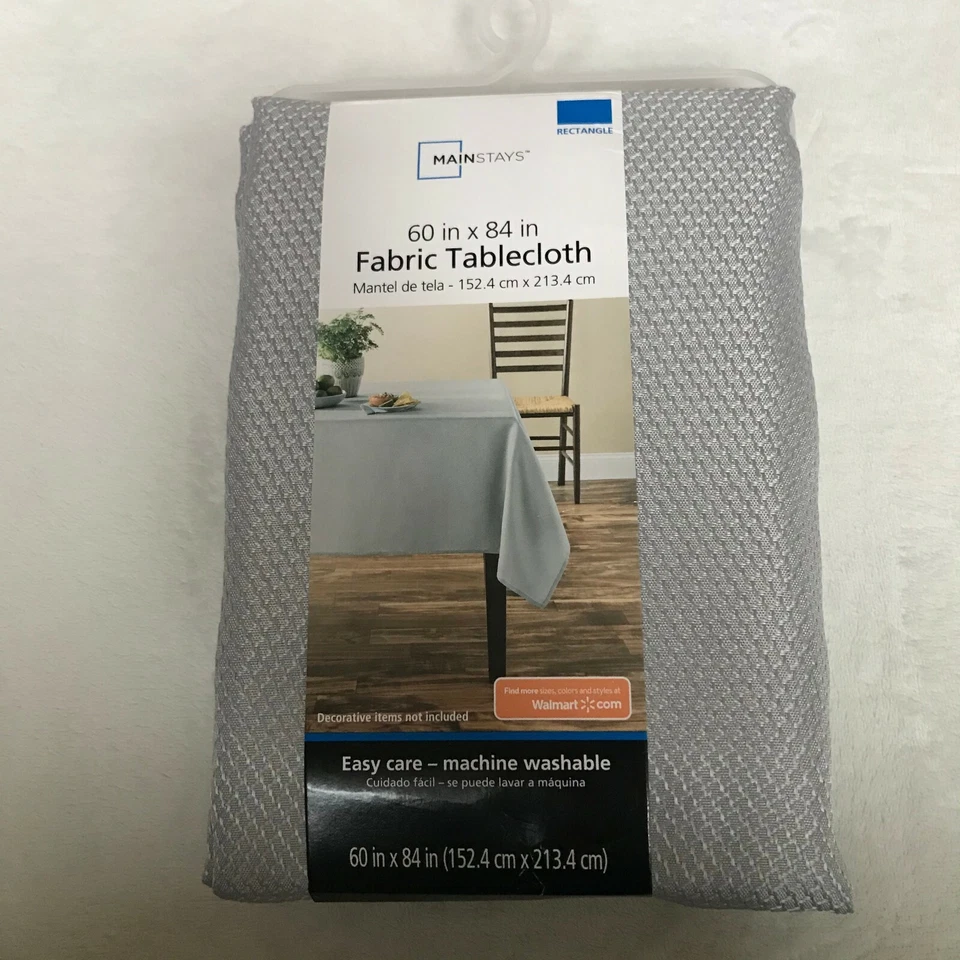 Mainstays Fraser Soft Silver Machine Washable Fabric Tablecloth 60"W x 84"L NEW - Image 2 of 4