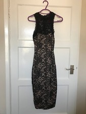 AX Paris Black Cream Lace Effect High Neck Pencil Midi Dress UK Size 10