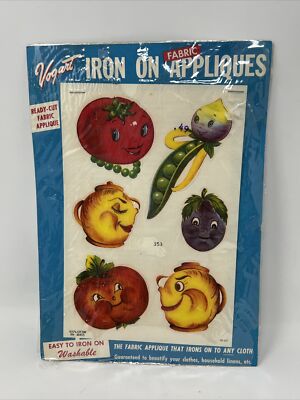 Vintage Vogart Anthropomorphic Vegetables Fabric Iron On Appliqués New 1953