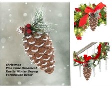 Christmas Pine Cone Frosted Metallic Glass ornament / frosted glitter berries