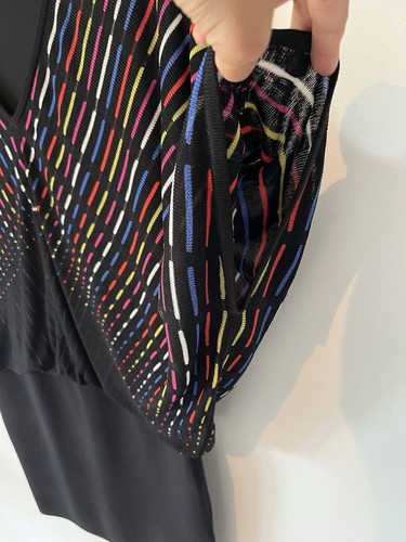 Trina Turk Black Multicolored Rainbow V Neck Dolman Sleeve Knit Dress Small - Picture 3 of 10
