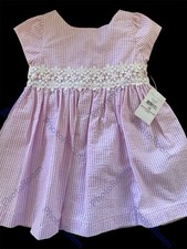 Ralph Lauren NWT Pink Stripe Seersucker Lace Trim Dress Diaper Cover-12Mos