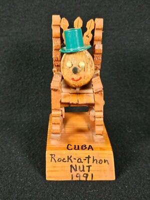 Rock-A-Thon Cuba Kansas Handmade Wood Nut Man In Rocking Chair Vintage 1991