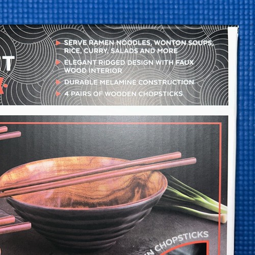 Parini 4 Piece Melamine Ramen Bowl Set with Wooden Chopsticks, New In Box - Picture 3 of 5