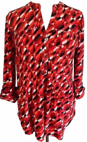 COCOMO Medium orange rot Nieten 3/4 Arm Damen Biesen Tunika Shirt Bluse