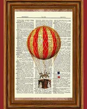 Vintage Retro Hot Air Balloon Dictionary Curious Art Print Poster Picture OOAK