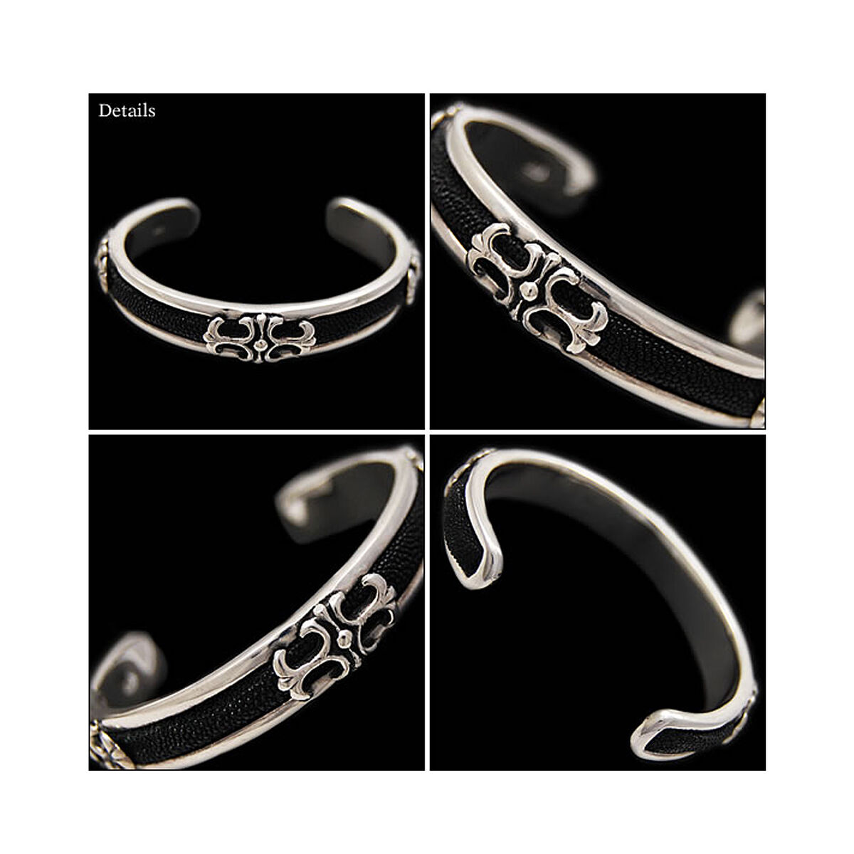 CROSS 925 STERLING SILVER BLACK STINGRAY LEATHER BIKER ROCK CROSS 925 STERLING SILVER BLACK STINGRAY LEATHER BIKER ROCK