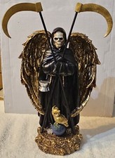 GRIM REAPER SANTA MUERTE OWL ROBE SCYTHE SKULL GLOBE FANTASY FIGURINE STATUE #3
