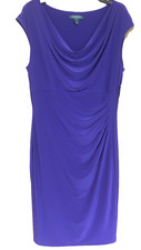 Ralph Lauren Purple Dress Sleeveless Sz 16 Sheath Draped Neck $130 New