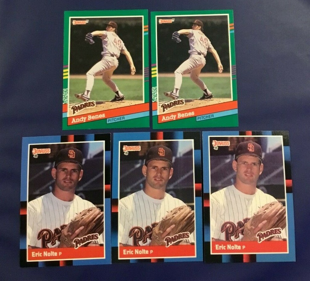 1988 & 1991 Donruss #534 #627 ERIC NOLTE RC & ANDY BENES Lot 5 San Diego Padres