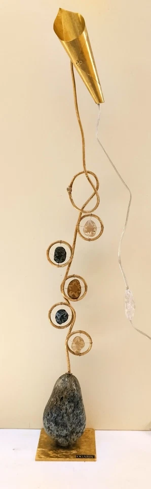 lampada da tavolo artistica multiforme da interni in pietra ottone e rame - Immagine 2 di 4