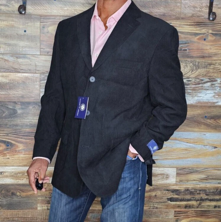 Blazer Chaqueta Deportiva Vittorio St. Angelo Negro Pana Doble Ventilación Talla 42R Foto 3 de 4