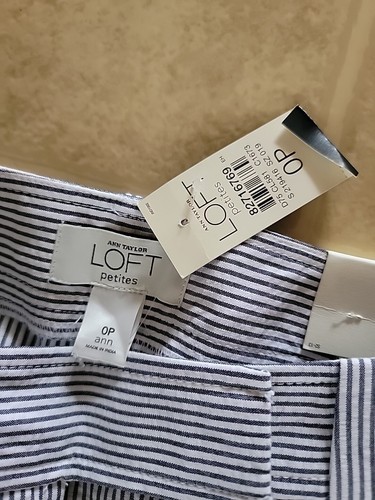 Loft Pants Women 0P Blue White Striped Flare Leg Pants NEW - Picture 2 of 4