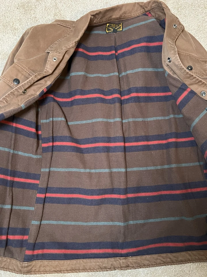 Chaqueta vintage Obey para hombre marrón con cuello a presión forro de franela de lona talla XL Foto 3 de 4