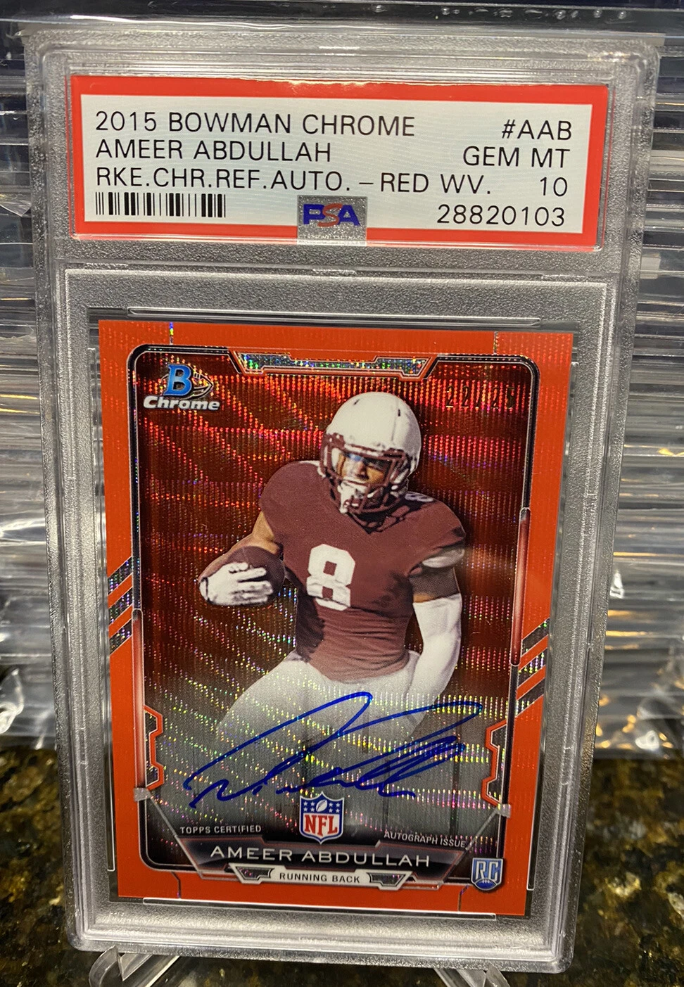 Ameer Abdullah Bowman Rookie Chrome Refractor Autographs #AAB Red Wave