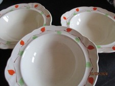 1930s WH Grindley Creampetal 16 cm rimmed dessert bowls hand painted leaf design