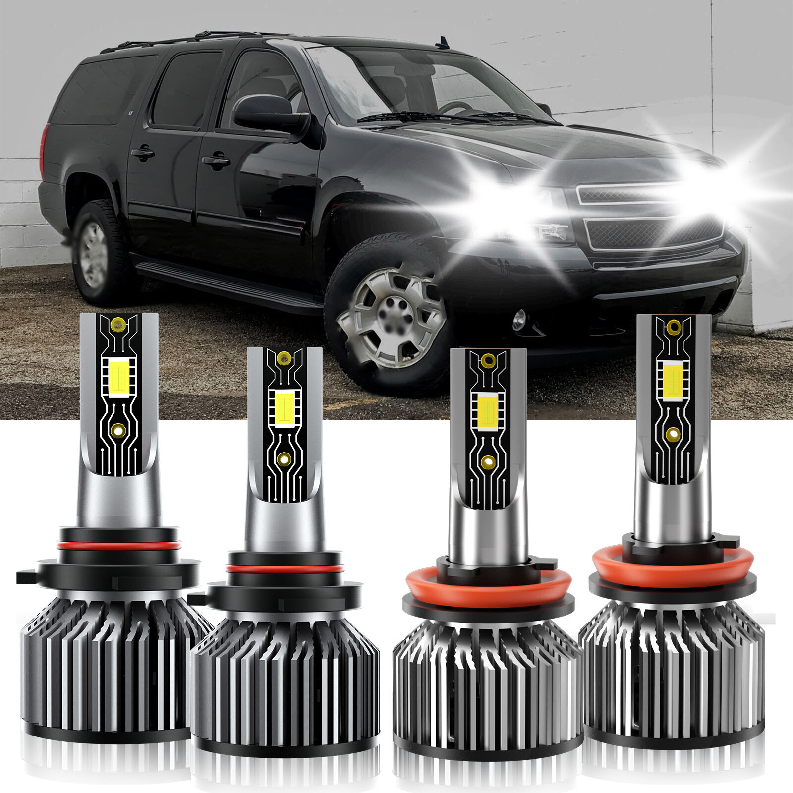 For Chevrolet Suburban 2500 2007-2013 4x LED Headlight Bulbs Hi Low 9005+H11