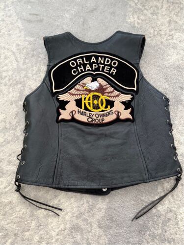 Women’s Black Vance Leather Vest Harley Davidson Orlando HOG Lace Up Sides L