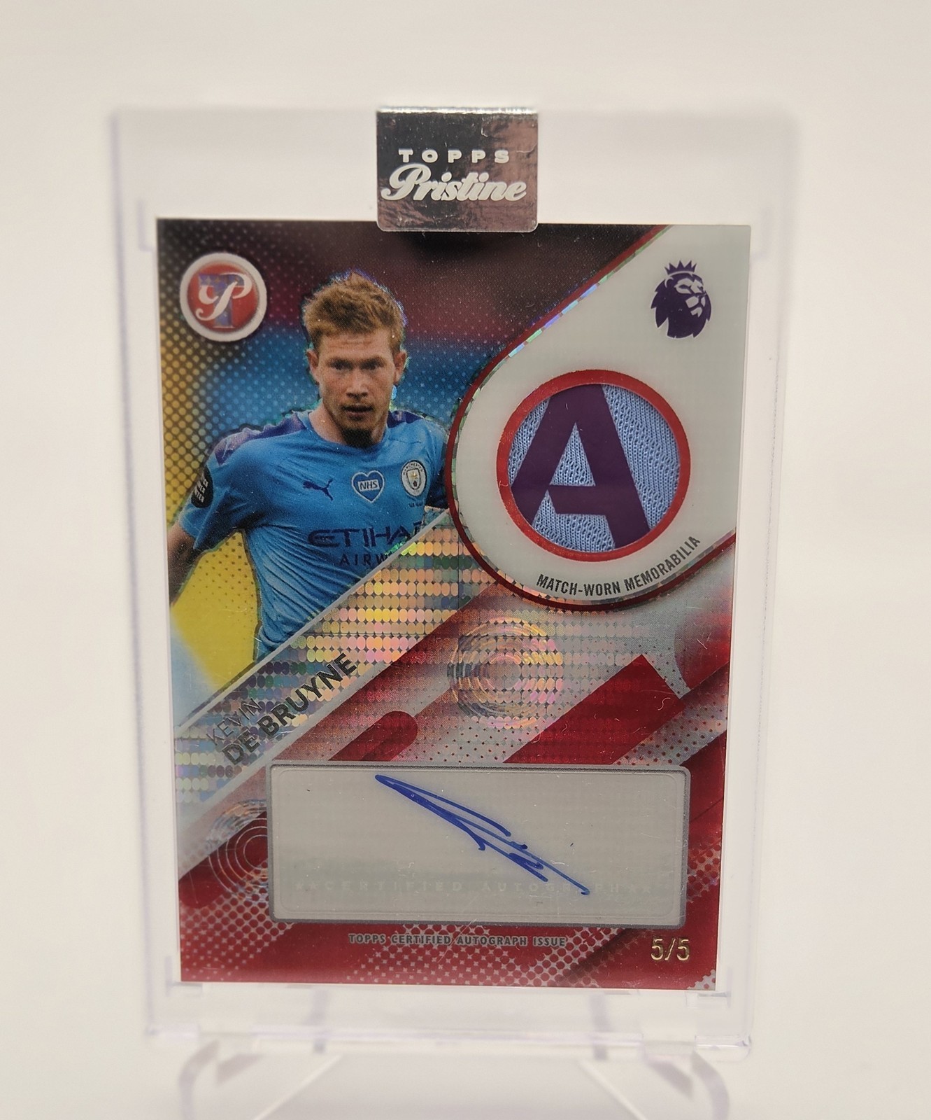 2025-26 Topps Pristine EPL Kevin De Bruyne Auto Patch Red /5 Man City Match Worn
