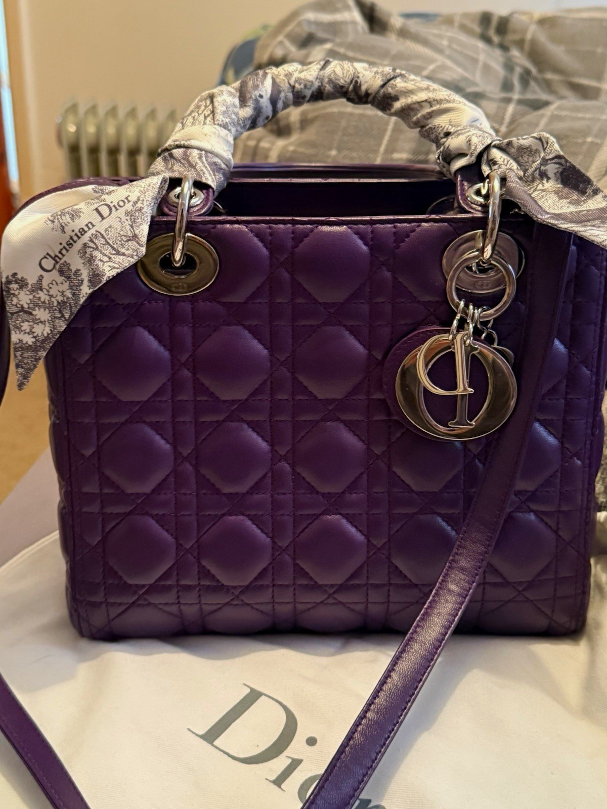 Dior Lady Dior Medium Purple Cannage Quilted Leather Bag with detachable strap