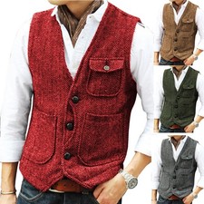 Herringbone Men's Vest Waistcoat for Wedding Tuxedo Prom Formal Business Vest