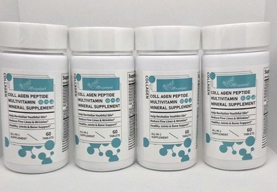 LOT 4 Pack Bottles Collagen Peptide Multivitamin Mineral Supplement, Exp 8/2026