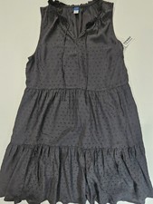 Old Navy Sleeveless Tiered Clip Dot Mini Swing Dress Womens Size Medium Black