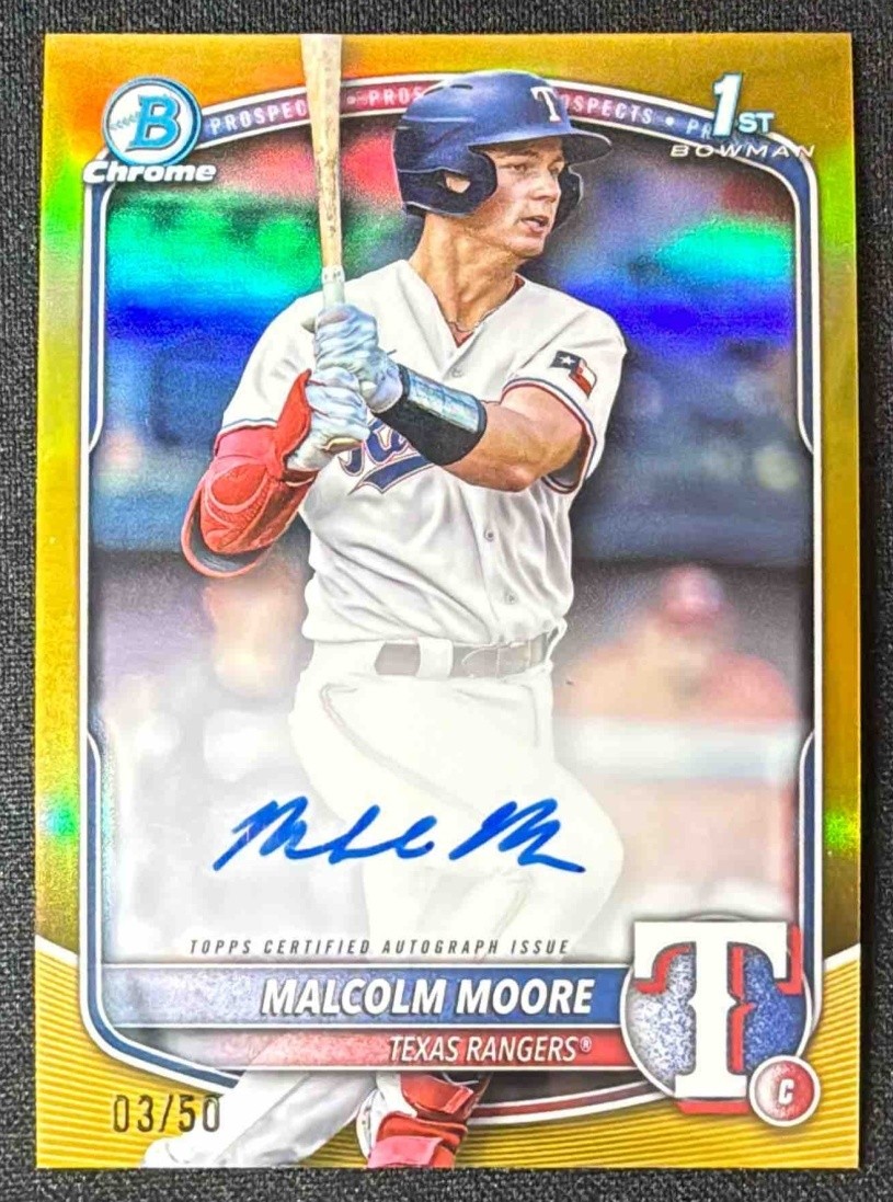 2025 Bowman Malcolm Moore Chrome Auto Gold Refractor /50 1st Prospect Rangers