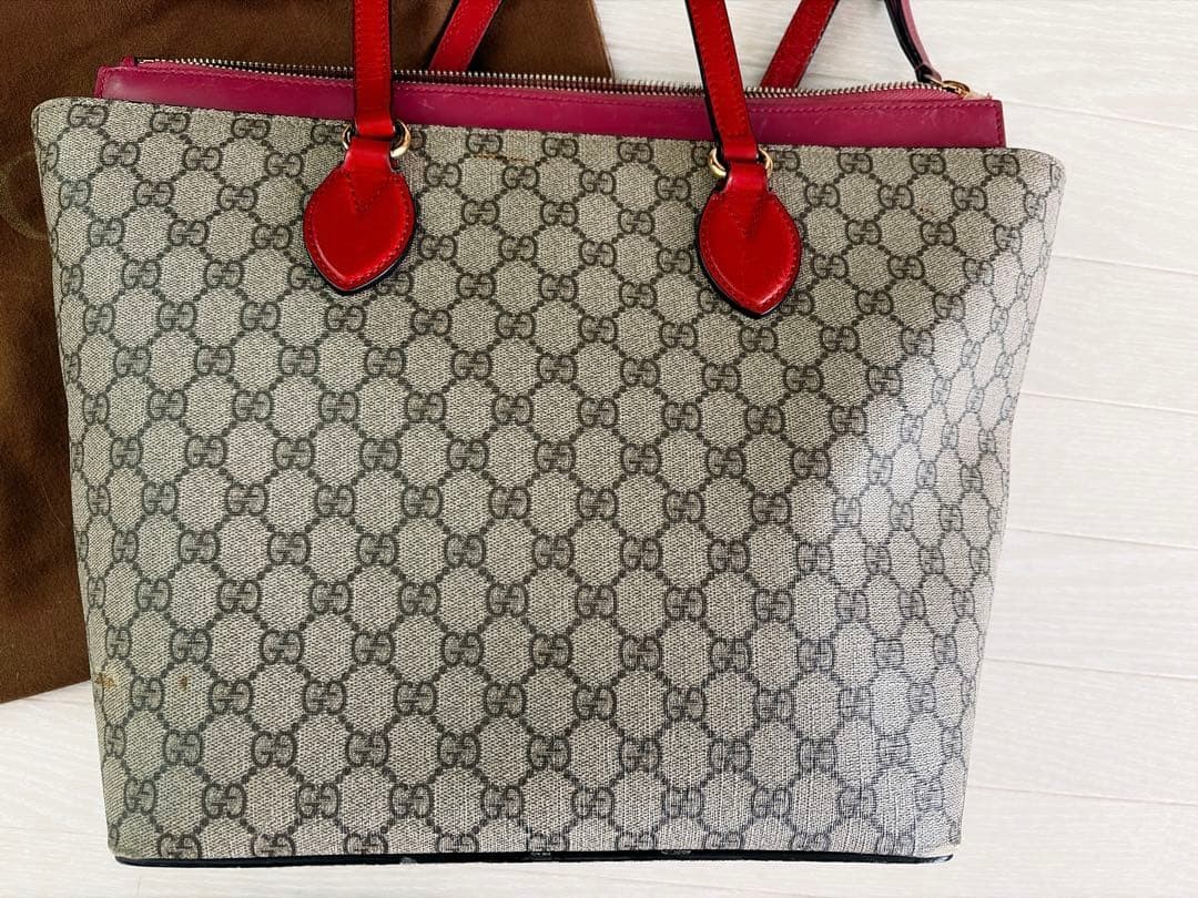 GUCCI GG Pattern Tote Bag Leather Pink Red Authentic Used Excellent Condition thumbnail 2
