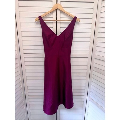Ann Taylor Silk Cocktail Dress Women Magenta V-Neck Bow Back Size 0 NWT