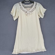 Alannah Hill Dress Womens 6 Ivory Beige Silk Shift Tie Lace Short Trim Bow