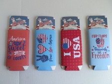 Lot of 4 Can Bottle Koozies Perfect for Summer! NEW Patriot July 4th Koozy