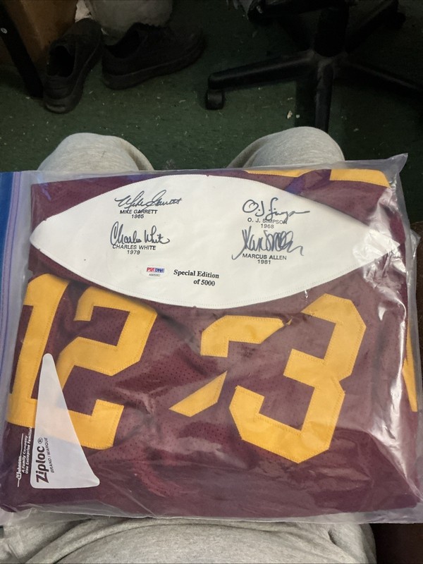 USC TROJANS SIMPSON-ALLEN-GARRETT-WHITE SIGNED HEISMAN JERSEY /5000 PSA AUTH RF