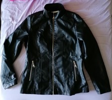 Lederjacke SATURNE PARIS Kunstlederjacke Gr. M/40 Bikerjacke Jacke Schwarz Neu 