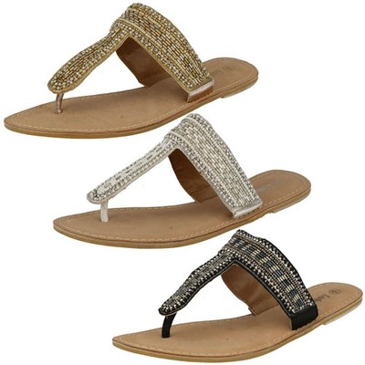 Spot On Leather Collection Damen-Zehenstegsandalen mit Perlen