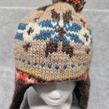 American Eagle Trapper Hat Ear Flaps Pom Top Winter Cap Fair Isle OSFM
