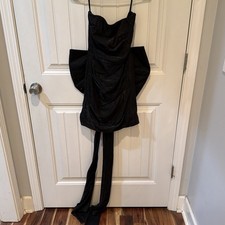 Windsor Dress Womens Small Black Ruched Strapless With Removable Bow