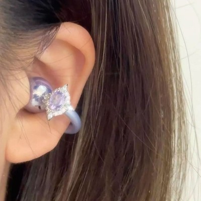 Detachable Rhinestones Earphone Accessories Rotating Purplee Gems Design Open