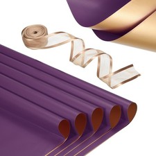 20 Bl&auml;tter Blumenverpackungspapier,mit Band,58 cm x 58 cm,Dunkelviolett/Goldton