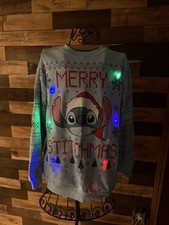 Disney Lilo  Stitch Sweatshirt Size M Ugly Christmas Sweater LIGHT UP HH4