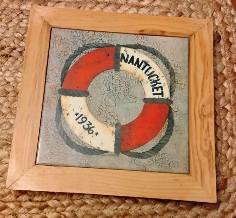 Vintage Nantucket 1936 Tile Trivet Framed Nautical Life