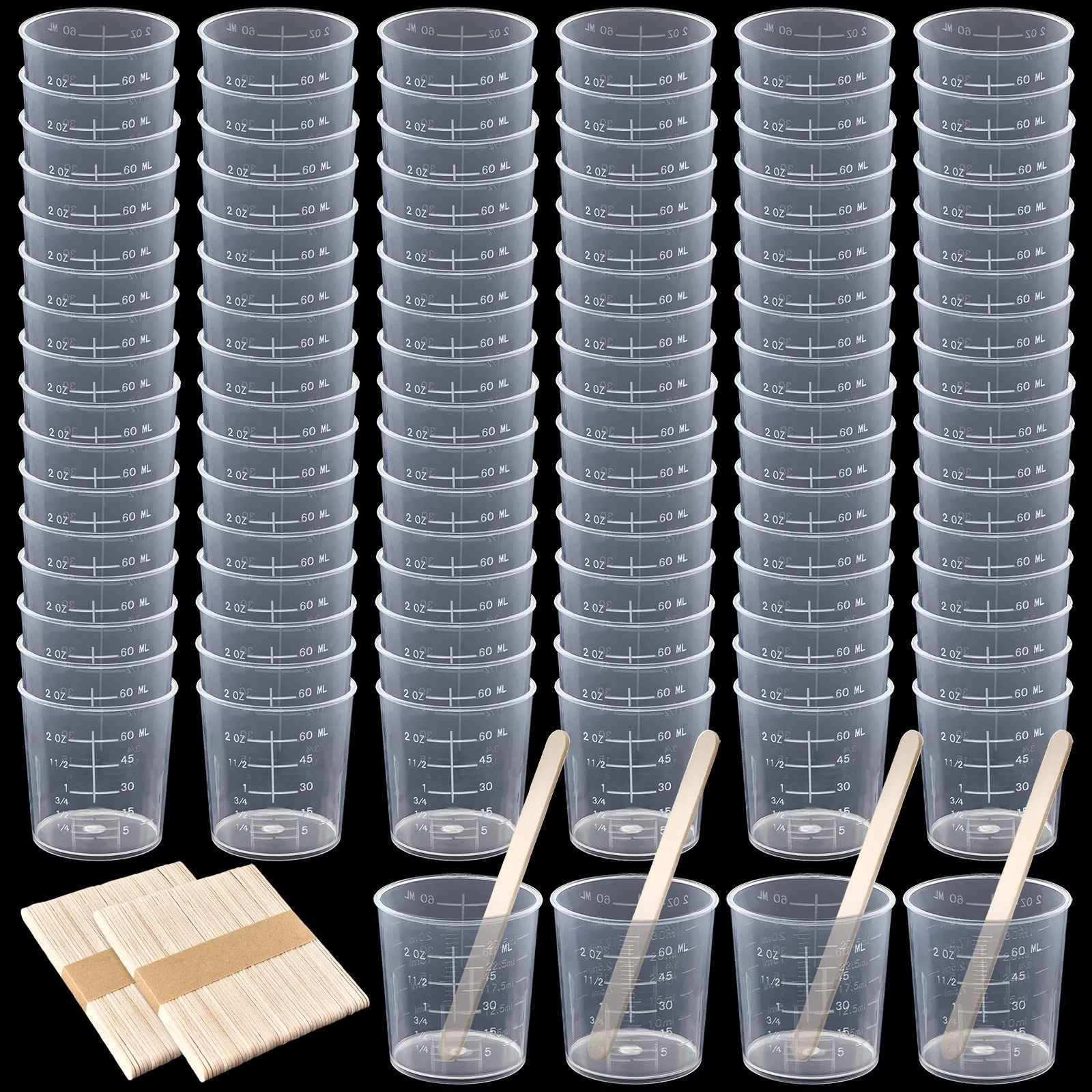 100 Pack 60ml/2oz Transparent Measuring Cups Reusable Clear Plastic Graduated...