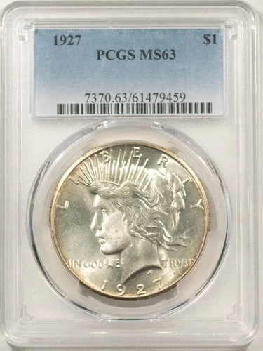 1927 $1 PEACE DOLLAR - PCGS MS-63, BLAST WHITE!