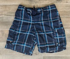 OP Ocean Pacific MENS 36/38 Cargo Swim Trunks Blue White Board Shorts Surf