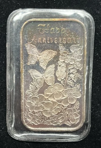 Vintage Happy Anniversary 1999 1oz Silver Bar  .999 Fine Silver