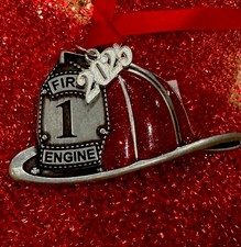2025 Harvey Lewis Fire Engine Truck   Helmet Chief Christmas Ornament New w Tag