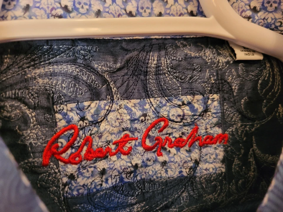 Camisa Robert Graham Para Hombre Grande Azul Floral Cachemira Puño Abatible Calce Clásico Foto 3 de 4